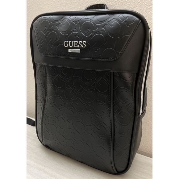 Guess Los Angeles KAMRI Travel Laptop Backpack Black Signature Embossed NWT - Picture 1 of 15